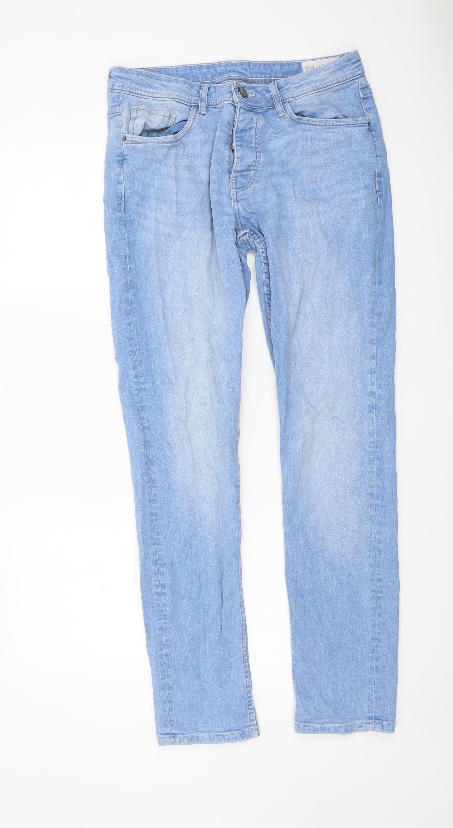 Denim & Co. Mens Blue Cotton Straight Jeans Size 30 in L32 in Regular Button