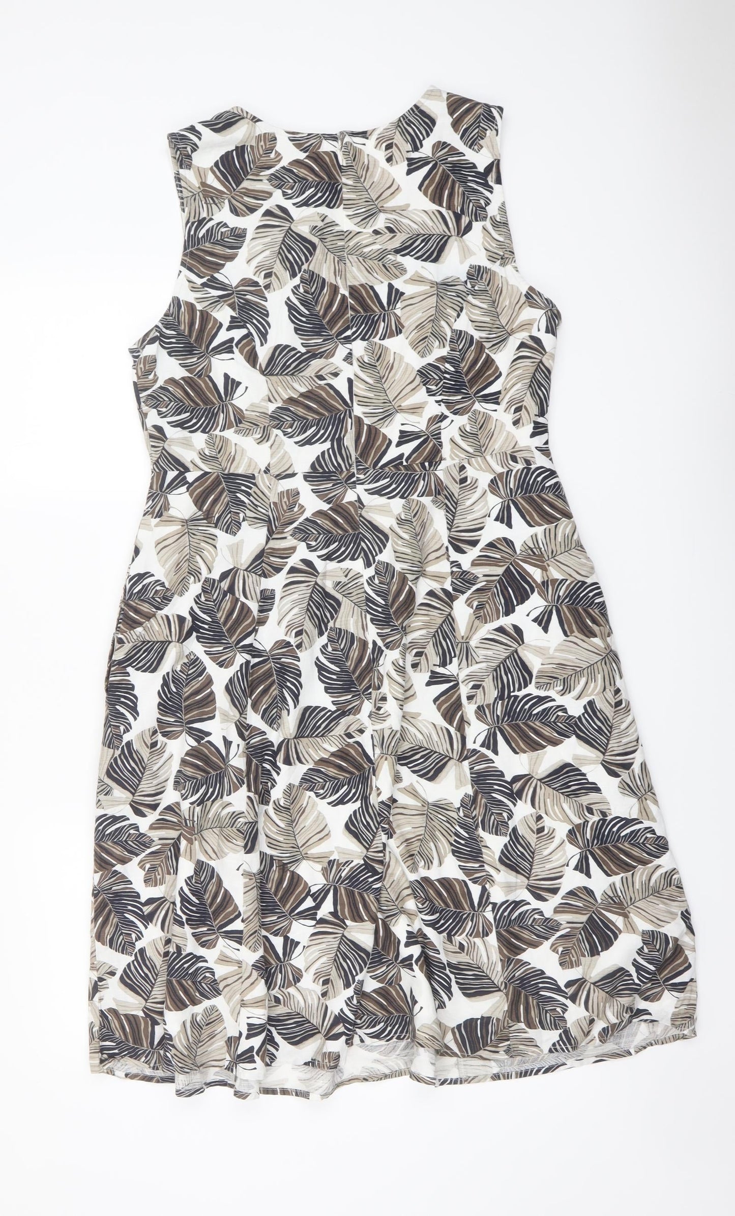 Maine Womens Beige Floral Cotton A-Line Size 12 V-Neck Zip