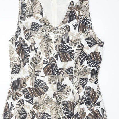 Maine Womens Beige Floral Cotton A-Line Size 12 V-Neck Zip