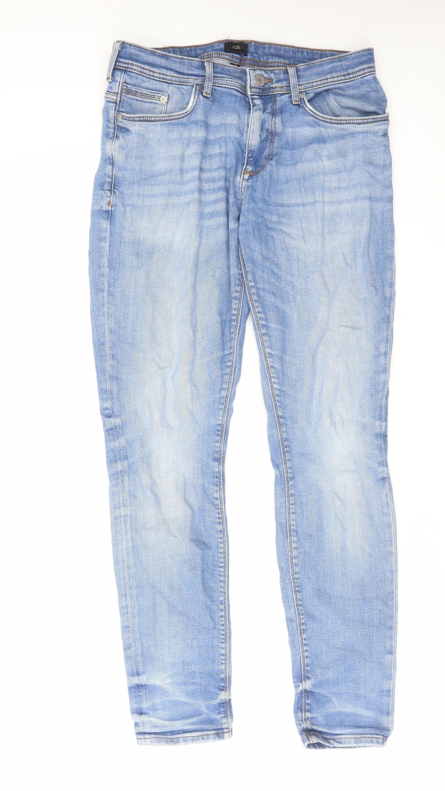Mens UK Size 30 in River Island Regular Fit Straight Blue Jeans