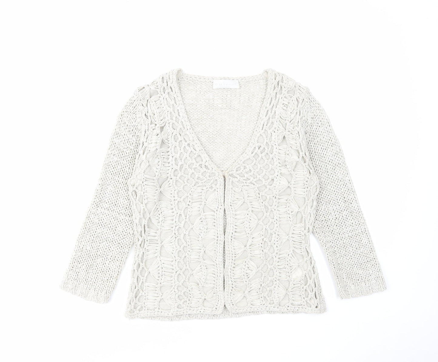 Womens UK Size 10 Oui Beige Cardigan Jumper