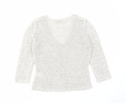 Womens UK Size 10 Oui Beige Cardigan Jumper