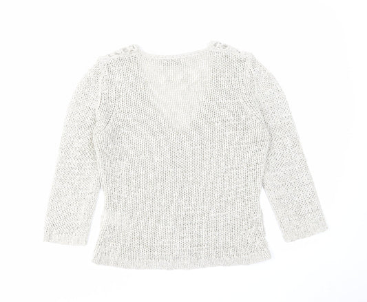 Womens UK Size 10 Oui Beige Cardigan Jumper