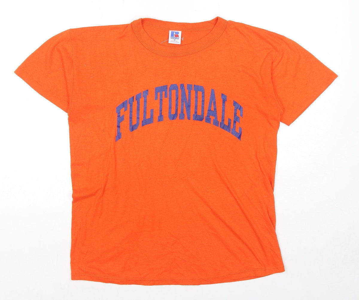Russell Athletic Womens Orange Cotton Basic T-Shirt Size M Round Neck