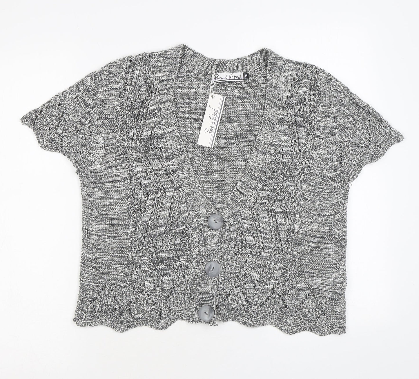 Womens UK Size L Pure & Natural Grey Cardigan Jumper