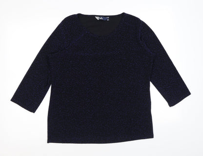 EWM Womens Blue Nylon Basic T-Shirt Size M Round Neck