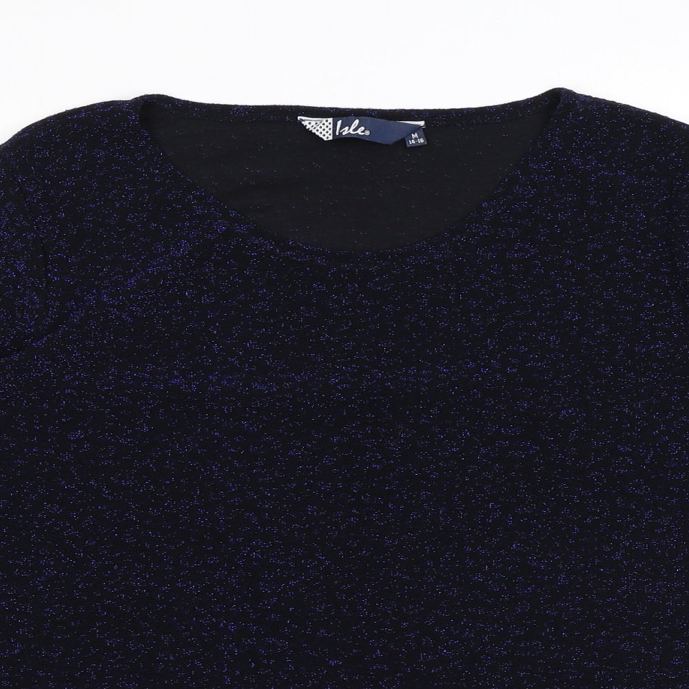 EWM Womens Blue Nylon Basic T-Shirt Size M Round Neck