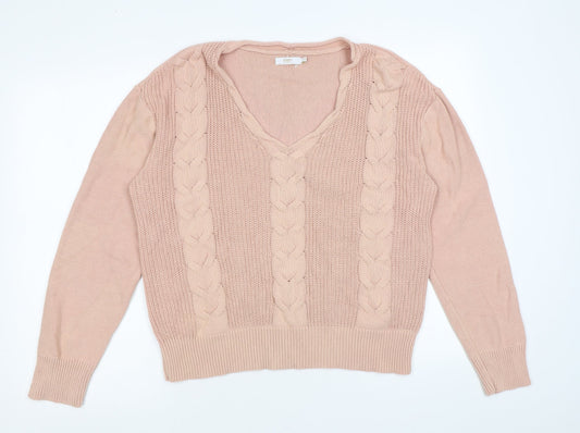 Cotton Traders Womens Pink Square Neck Cotton Pullover Jumper Size 12
