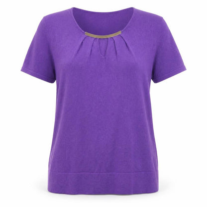 Caroline Biss Womens Purple Round Neck Cotton Pullover Jumper Size 14