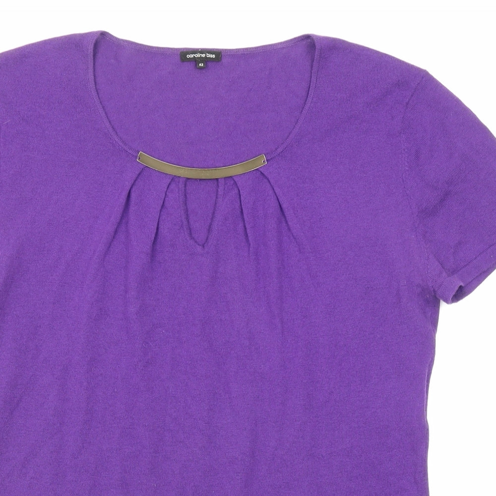 Caroline Biss Womens Purple Round Neck Cotton Pullover Jumper Size 14