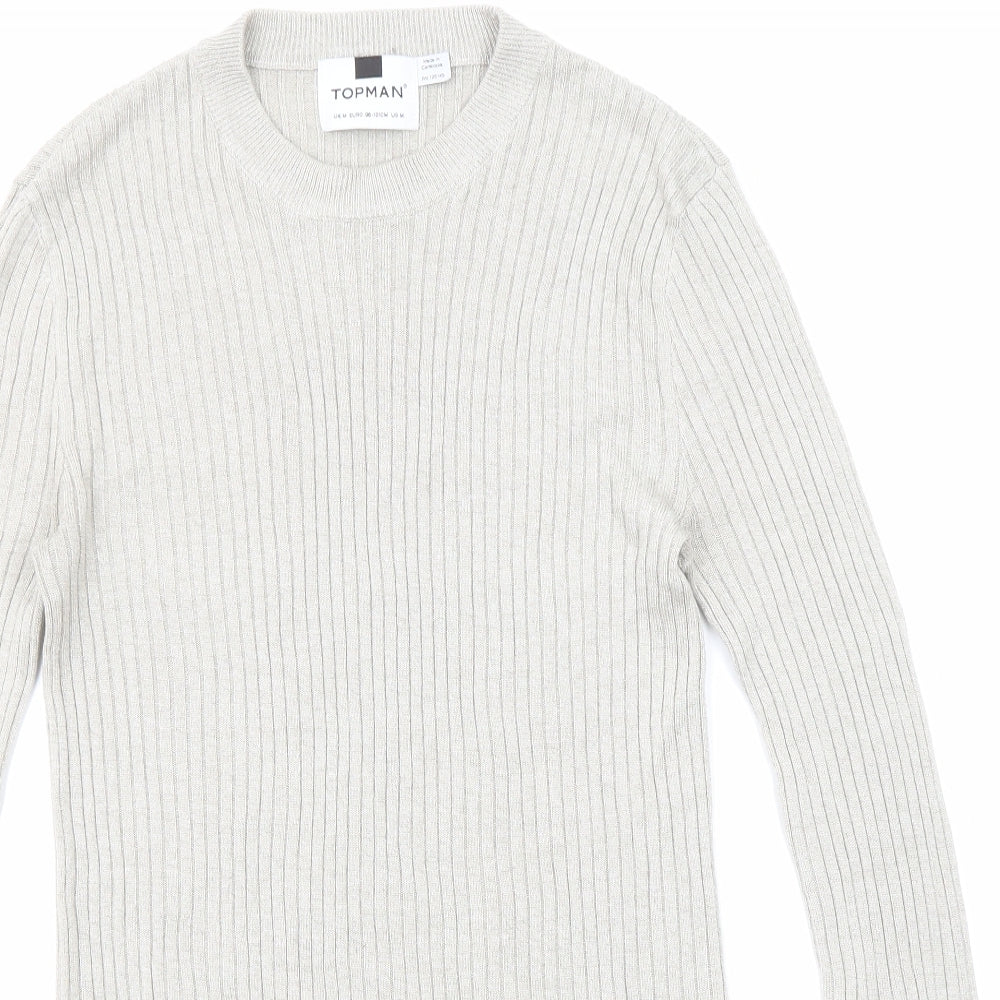 Topman Mens Grey Crew Neck Acrylic Pullover Jumper Size M Long Sleeve