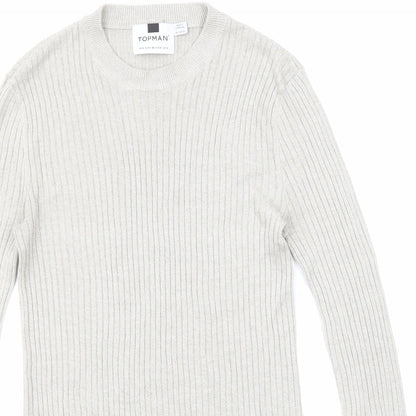 Topman Mens Grey Crew Neck Acrylic Pullover Jumper Size M Long Sleeve