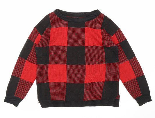 Body Flirt Womens Red Round Neck Check Acrylic Pullover Jumper Size S