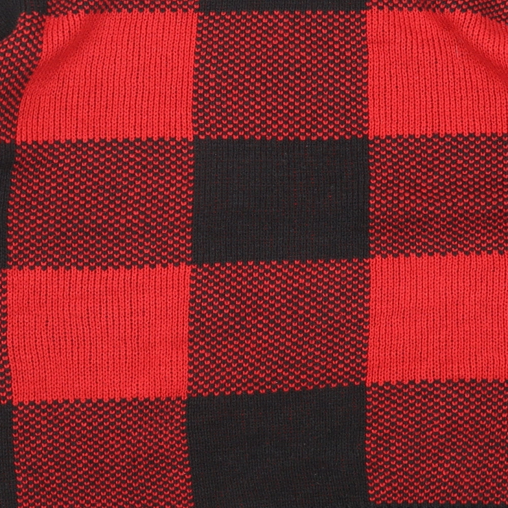 Body Flirt Womens Red Round Neck Check Acrylic Pullover Jumper Size S