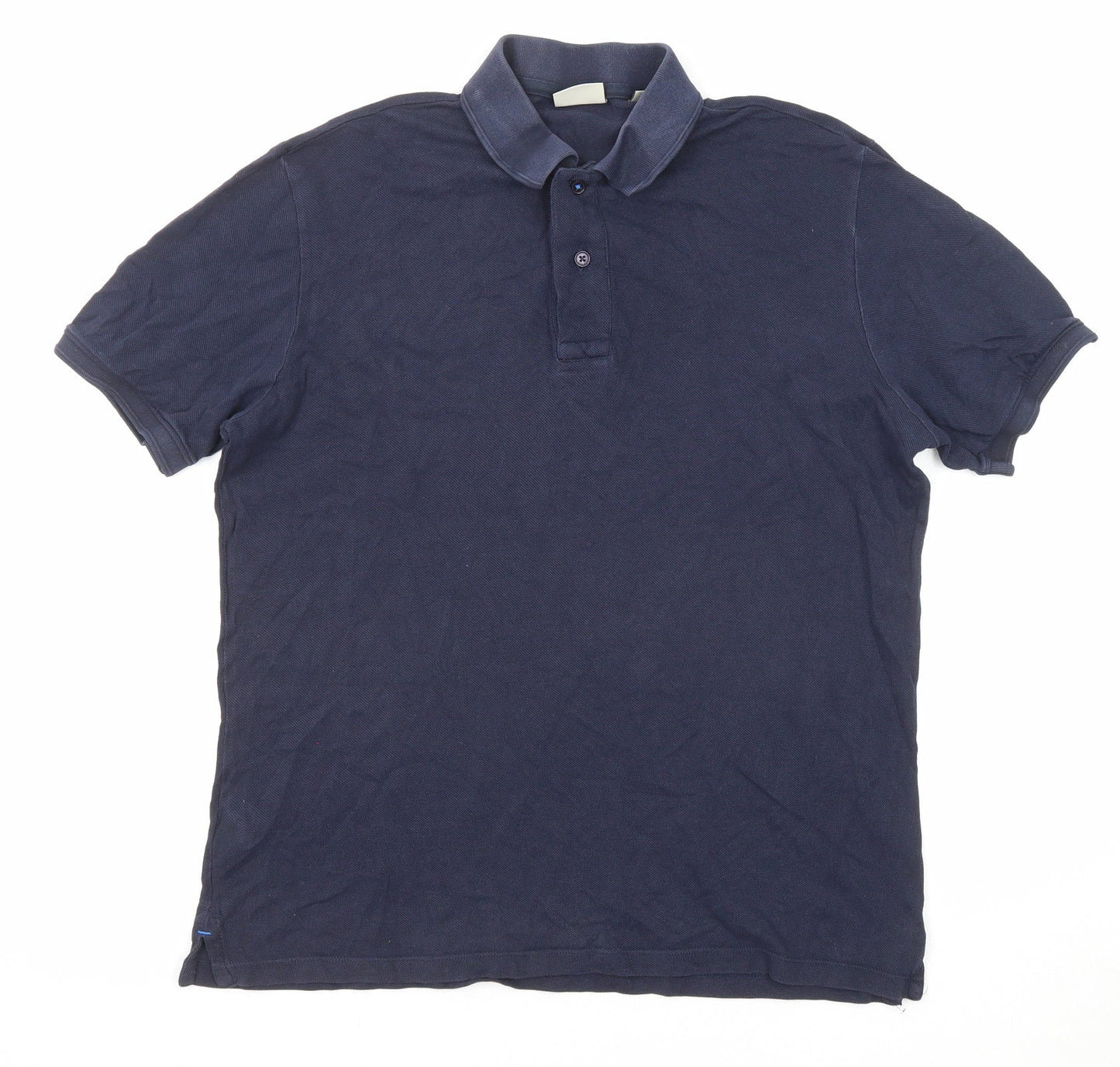 Mango Mens Blue Cotton Polo Size M Collared Button
