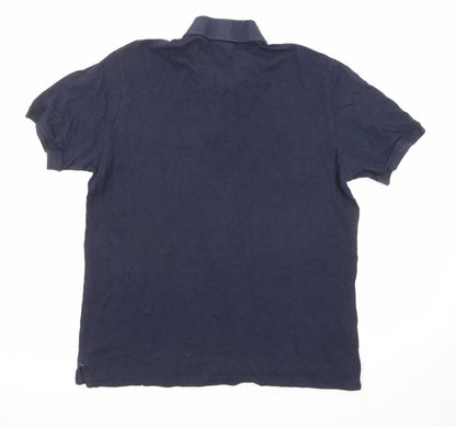 Mango Mens Blue Cotton Polo Size M Collared Button