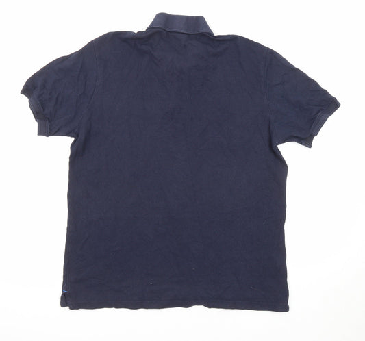 Mango Mens Blue Cotton Polo Size M Collared Button