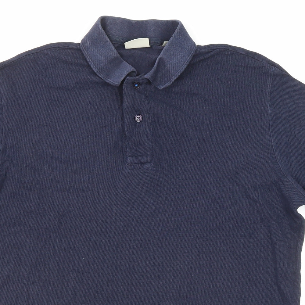 Mango Mens Blue Cotton Polo Size M Collared Button