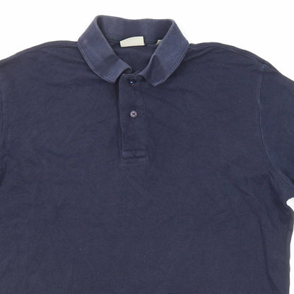 Mango Mens Blue Cotton Polo Size M Collared Button