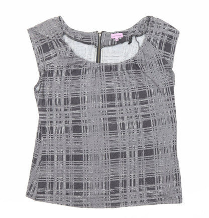 Epilogue Womens Grey Plaid Viscose Basic Blouse Size 14 Round Neck