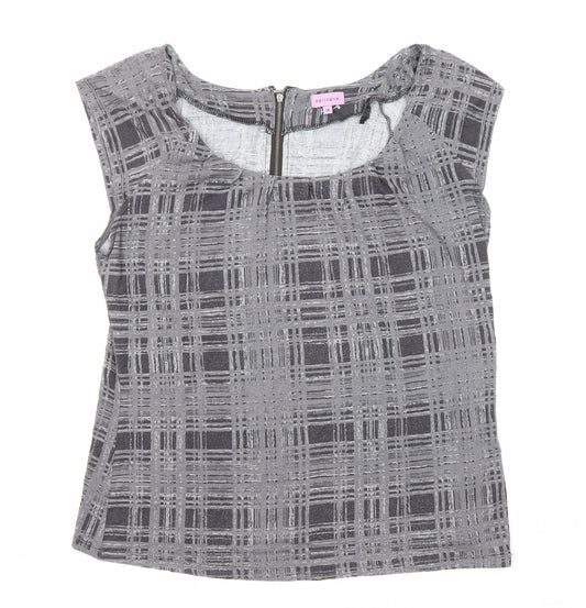 Epilogue Womens Grey Plaid Viscose Basic Blouse Size 14 Round Neck