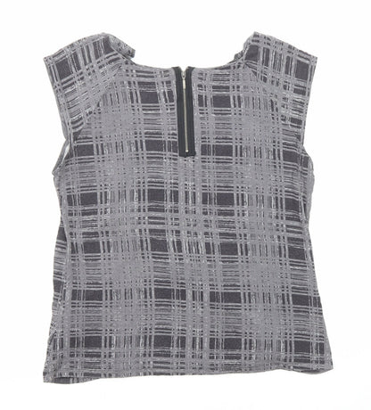 Epilogue Womens Grey Plaid Viscose Basic Blouse Size 14 Round Neck
