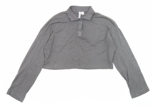 Divided by H&M Womens Grey Cotton Cropped Blouse Size S Collared