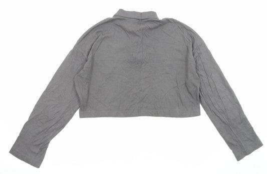 Divided by H&M Womens Grey Cotton Cropped Blouse Size S Collared