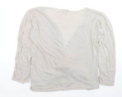H.Trend Womens Beige V-Neck Viscose Cardigan Jumper Size M - Size M-L