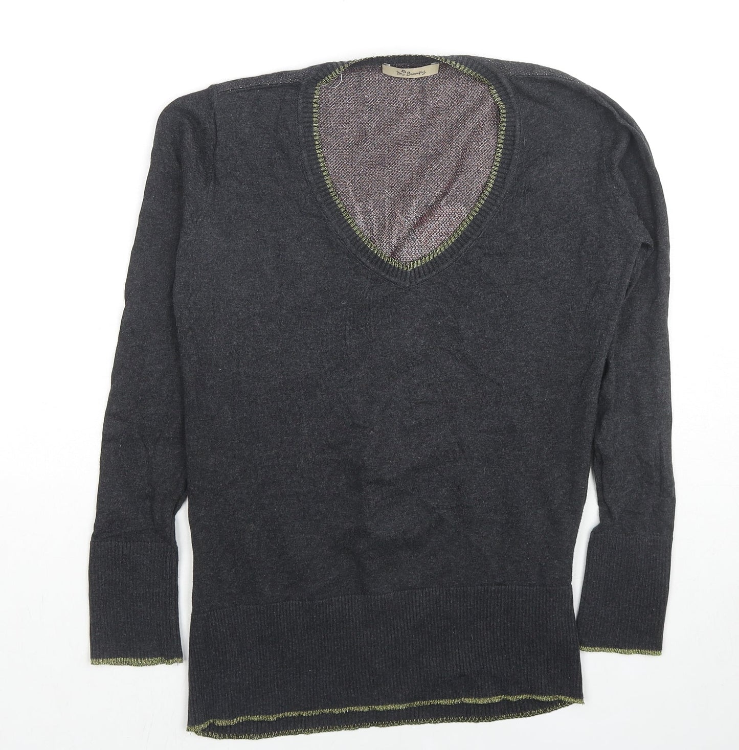 Butterfly Womens Grey V-Neck Cotton Pullover Jumper Size M - Heart Rose Wings