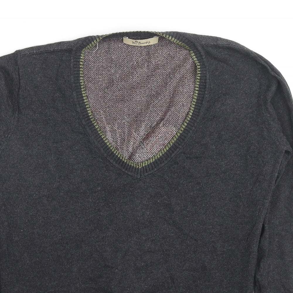 Butterfly Womens Grey V-Neck Cotton Pullover Jumper Size M - Heart Rose Wings