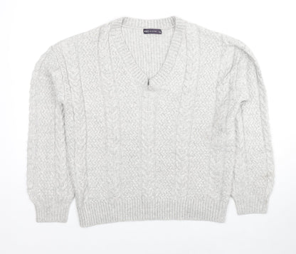 Marks and Spencer Mens Grey V-Neck Polyester Pullover Jumper Size M Long Sleeve