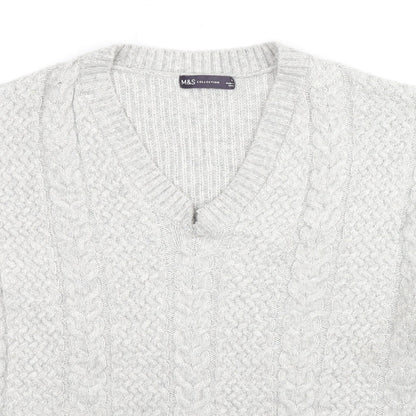 Marks and Spencer Mens Grey V-Neck Polyester Pullover Jumper Size M Long Sleeve