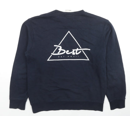 Best Mens Blue Cotton Pullover Sweatshirt Size M - Logo