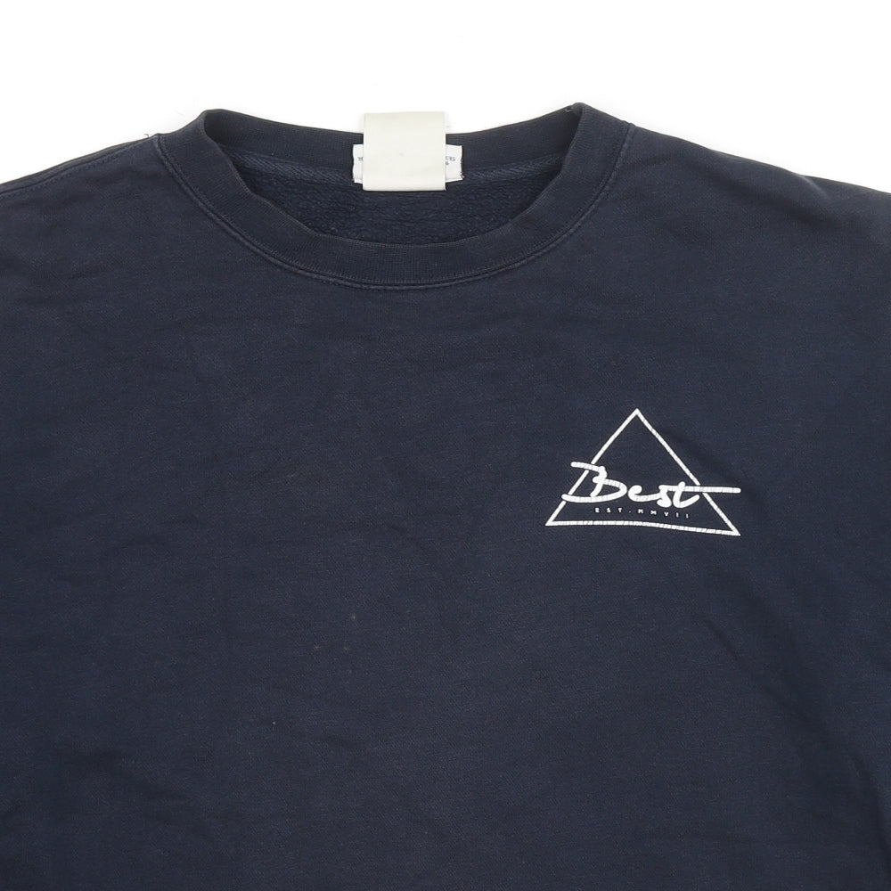 Best Mens Blue Cotton Pullover Sweatshirt Size M - Logo