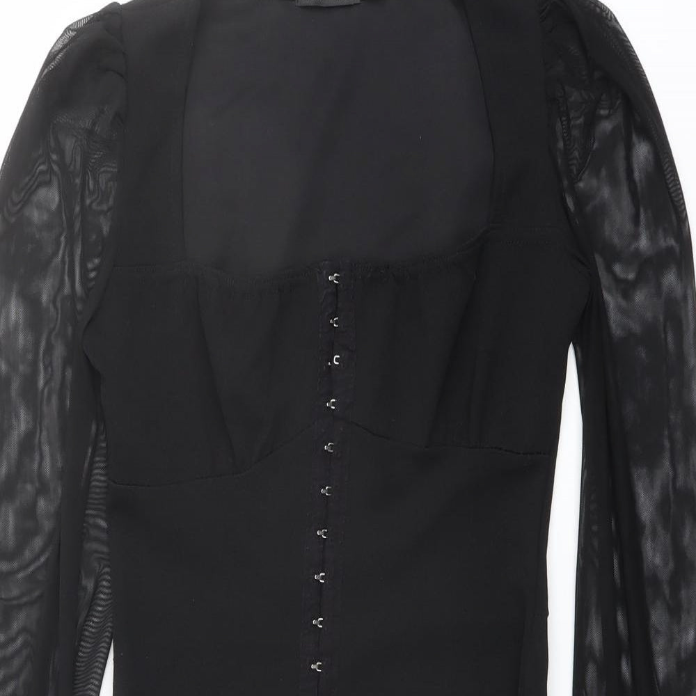 I SAW IT FIRST Womens Black Polyester Pencil Dress Size 6 Square Neck Hook & Eye