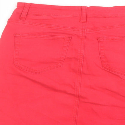 PRETTYLITTLETHING Womens Red Cotton A-Line Skirt Size 8 Button - Distressed Raw Hem