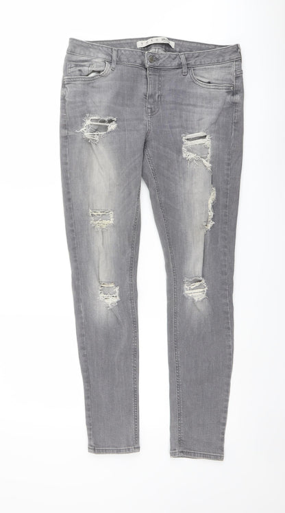 Denim & Co. Womens Grey Cotton Skinny Jeans Size 12 L29 in Regular Button