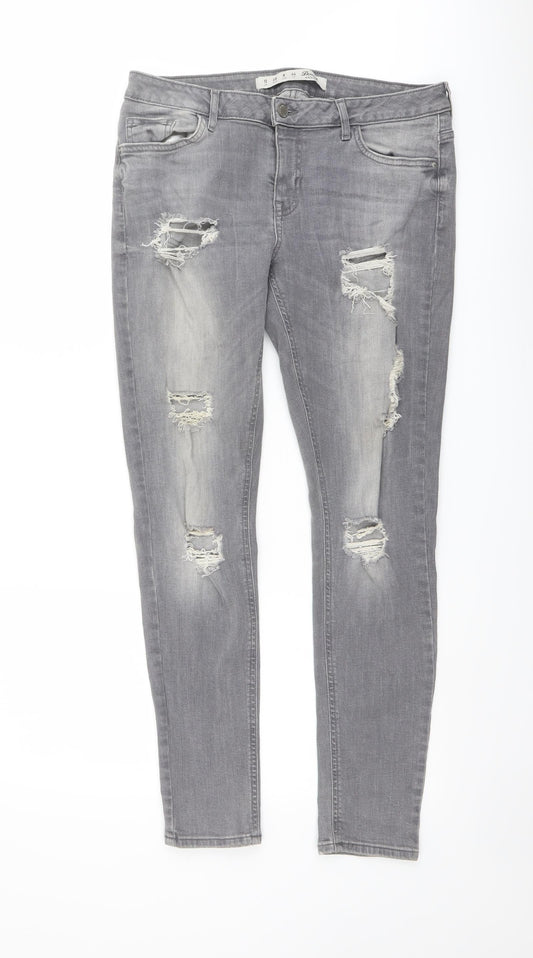 Denim & Co. Womens Grey Cotton Skinny Jeans Size 12 L29 in Regular Button