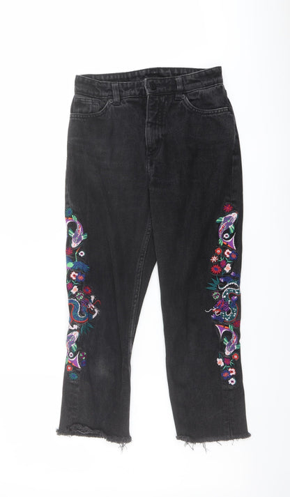 Monki Womens Black Cotton Straight Jeans Size 25 in L22 in Regular Button