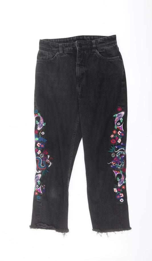 Monki Womens Black Cotton Straight Jeans Size 25 in L22 in Regular Button