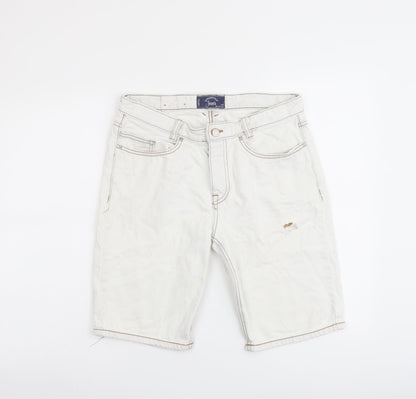 Springfield Mens White Cotton Bermuda Shorts Size 30 in L10 in Regular Button