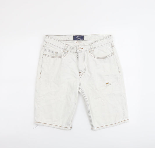 Springfield Mens White Cotton Bermuda Shorts Size 30 in L10 in Regular Button