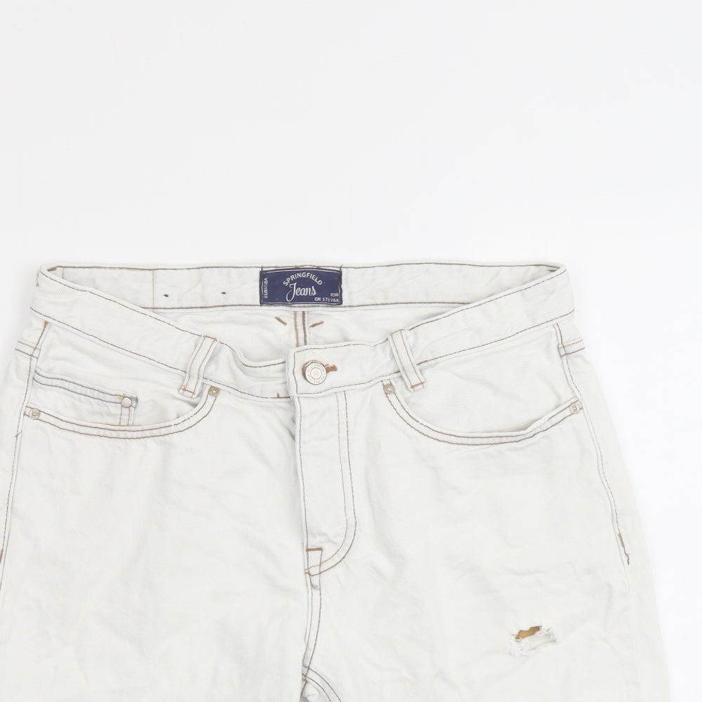 Springfield Mens White Cotton Bermuda Shorts Size 30 in L10 in Regular Button