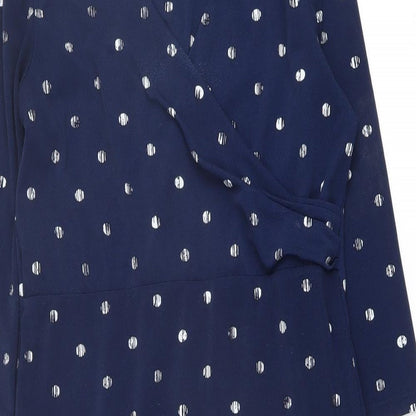 Classic Womens Blue Geometric Polyester Pencil Dress Size 12 V-Neck Pullover