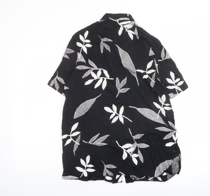 Berkertex Womens Black Geometric Viscose Basic Button-Up Size 14 Collared - Leaf Print