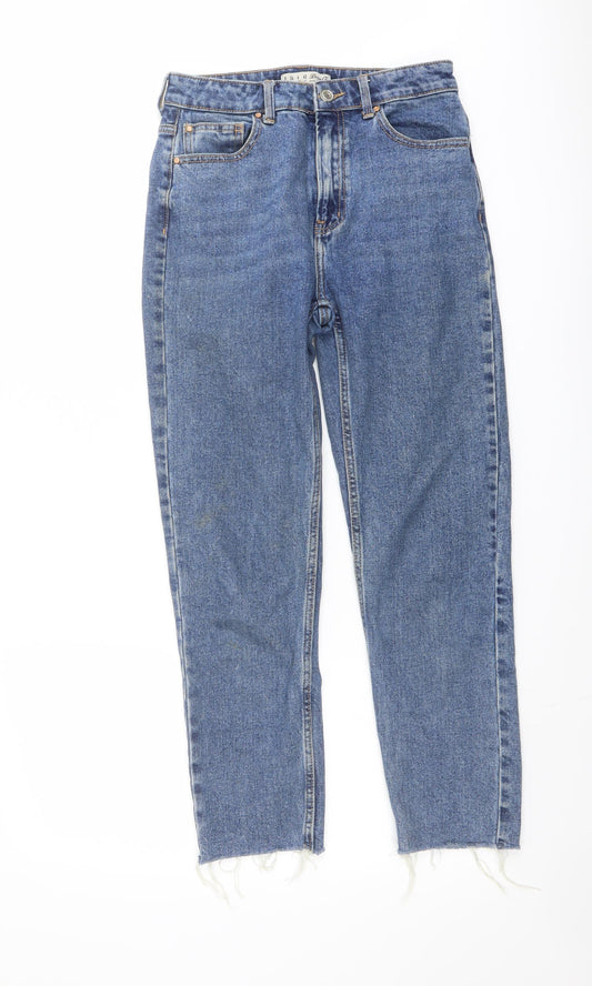 Denim & Co. Womens Blue Cotton Straight Jeans Size 8 L25 in Regular Button