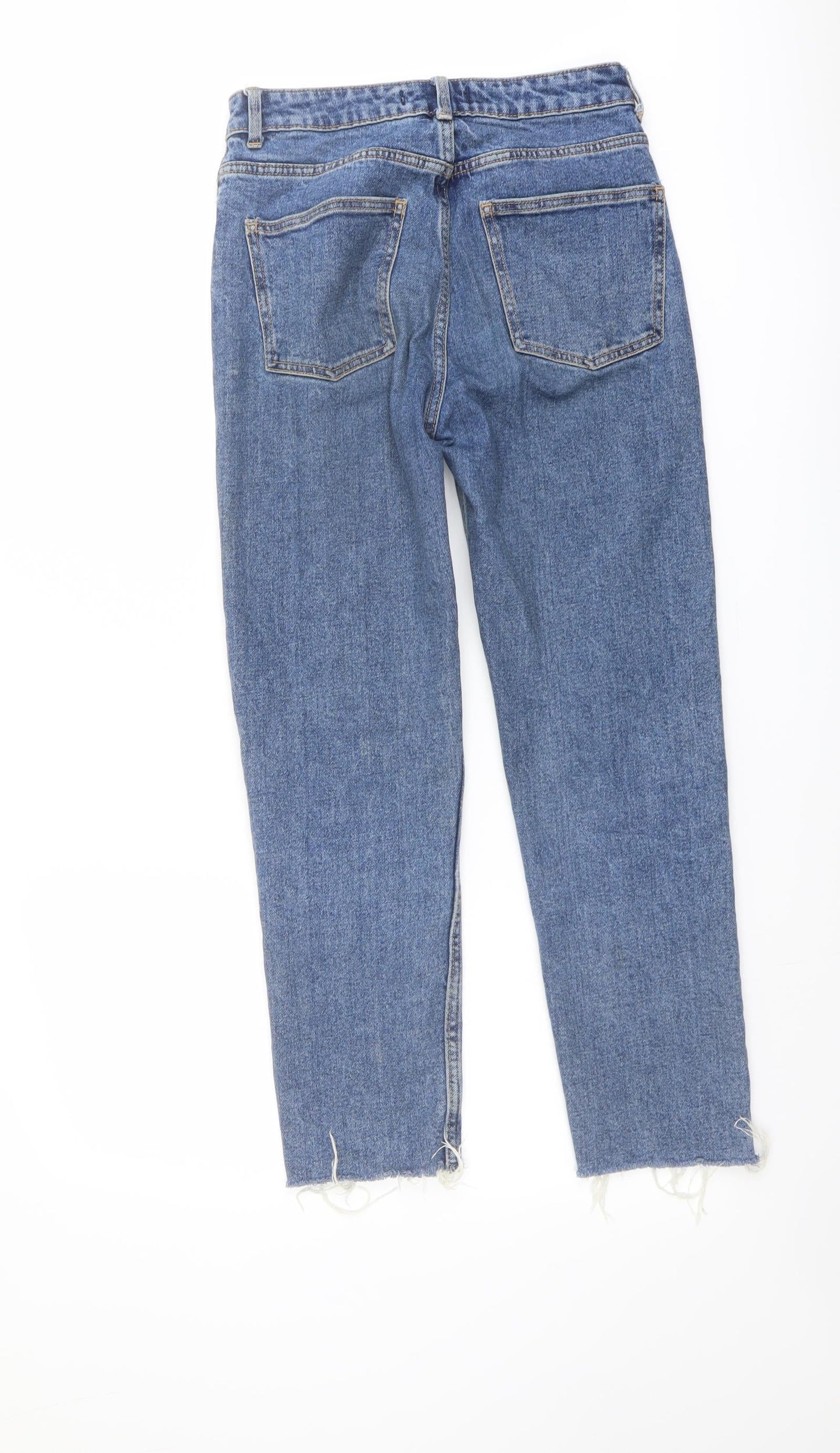 Denim & Co. Womens Blue Cotton Straight Jeans Size 8 L25 in Regular Button