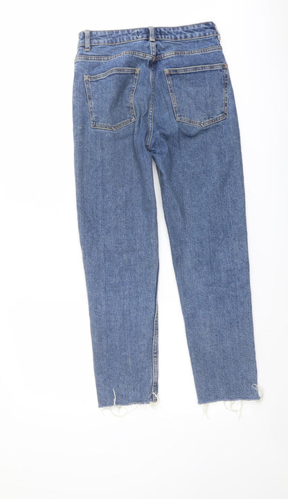 Denim & Co. Womens Blue Cotton Straight Jeans Size 8 L25 in Regular Button