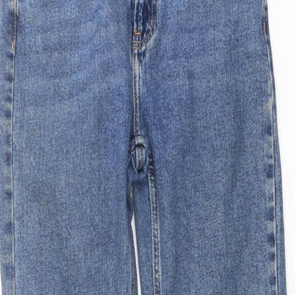 Denim & Co. Womens Blue Cotton Straight Jeans Size 8 L25 in Regular Button